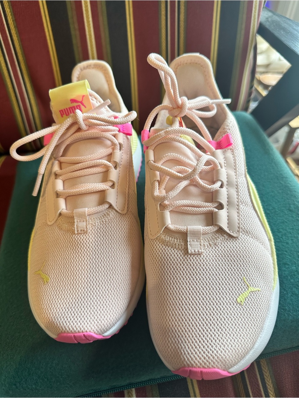 Puma Kids Pink Mesh Sneakers with Neon Yellow and Hot Pink Accents